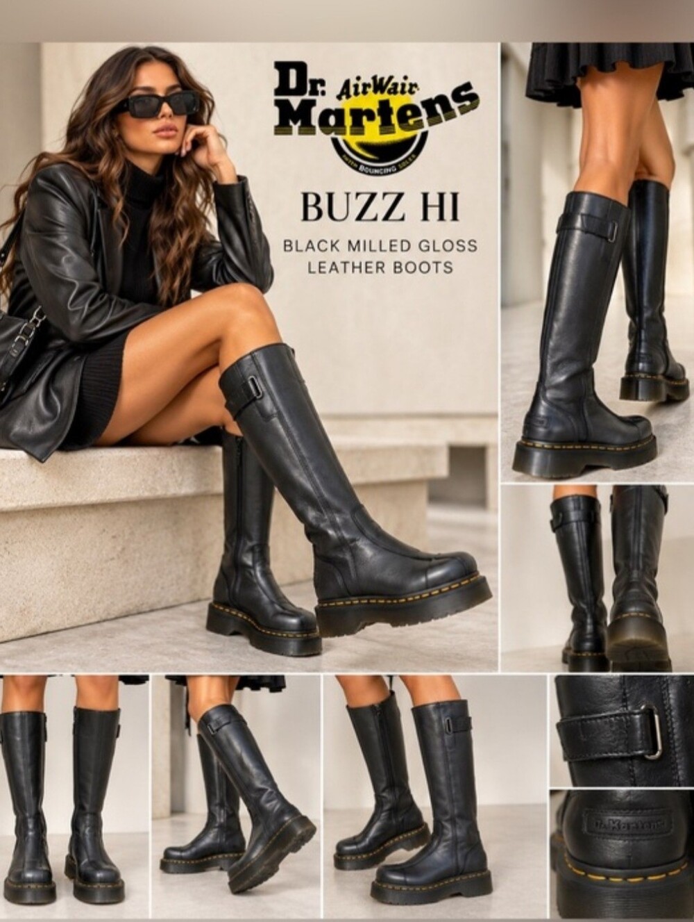 New Dr. MARTENS Buzz Hi Gloss Leather Boots